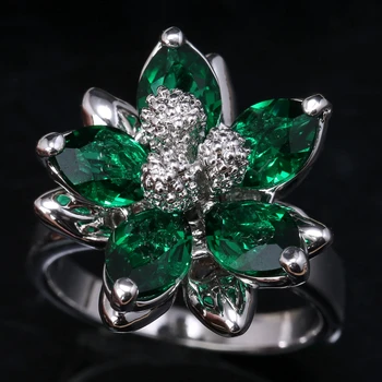 Fantastické Zelená Biela Cubic zirconia 925 Sterling Silver Módne Jewelrys Pre Ženy Kvety Krúžky NÁM# Veľkosti 6 7 8 9 S1729