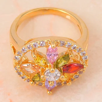 Farba Zirkón Crystal zlatý tón Šperky, Náušnice, Sety Náhrdelník Krúžok sz #5.5 #6.5 #7.5 8.25 Módne Šperky JS394A