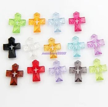 Farebné Dutý Plastový Kríž Kúzlo Korálky 400pcs 24.5x17.5mm, Prívesky, Šperky DIY L3073