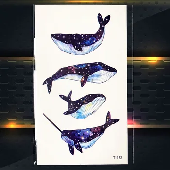 Farebné Hviezdne Nebo Čierne Ryby Dočasné Tetovanie Veľryba Mužov Cartoon Deti Telo Rameno Ruky Umenie Vody Prenos Ženy Tetovanie Nálepky