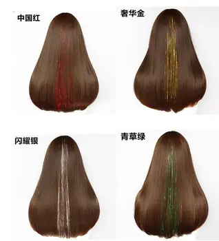 Farebné Kovový Lesk Pozlátko Laserové Vlákno vlasy Parochňa predlžovanie Vlasov Príslušenstvo Hairpiece Cosplay Parochňu strany Slávnostné Dodávky