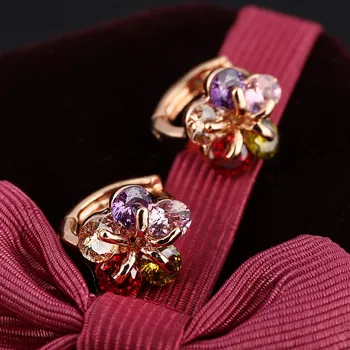 Farebné Zirkón Crystal Hoop náušnice pre ženy Rose Gold color módne Šperky náušnice žena Brincos ucho putá najvyššej kvality