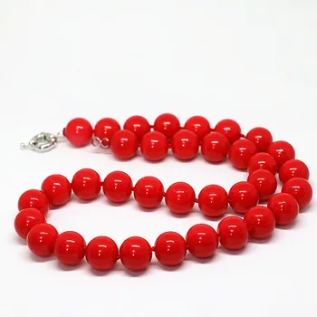 Fashion umelé červené koraly kolo 8,10,12,14 mm charms korálky ženy najlepšie kúzlo náhrdelník svadby darček šperky 18-palcové B1510