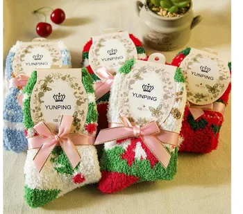 Fcare polovicu teplej cashmere teplé ponožky teplé ponožky Zimné cartoon snowflake strom Vianočné ponožky