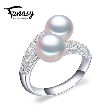 FENASY Pearl Šperky,prírodné sladkovodné dvojité Pearl prstene,snubné prstene pre ženy,Zapojenie Šperky Pre ženy Príslušenstvo darček