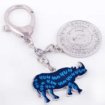 Feng Shui Modrého Nosorožca Proti Vlámaniu Amulet Keychain kúzlo alebo kabelke visí W1071 rhino kľúč reťazca