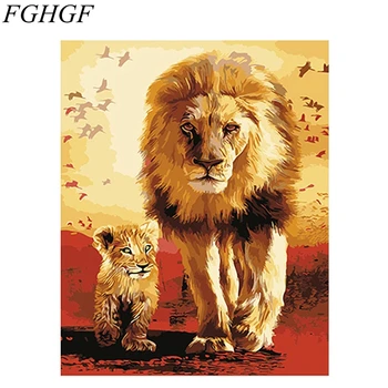 FGHGF Mačka Frameless Obrázky, Maľovanie Podľa Čísel DIY Olej Maľovanie Podľa Čísel Lions Na Plátno Európe Domáce Dekorácie