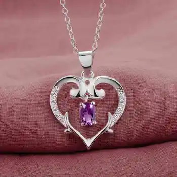 Fialová zirkón láska heartsilver pozlátený Náhrdelník Strieborný Prívesok Šperky /YXNHHYSK MHDEMZIE