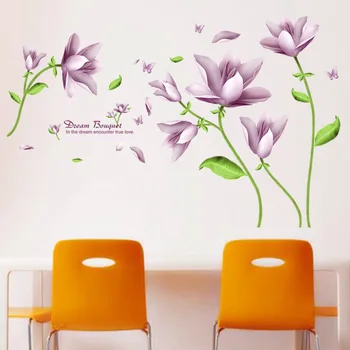 Fialový kvet, obývacej izby, spálne, domáce dekorácie stenu, samolepky na stenu