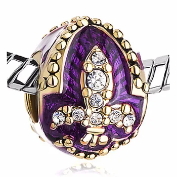 Fit Pandora kúzlo náramky 22k Zlaté Granát fialová Drip Gum Fleur De Lis Kúzlo Crystal Faberge Vajcia korálky pre šperky robiť
