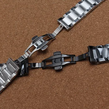 Fit Samsung Výstroj S3 Klasické Watchband matný pásma a leštené motýľ pracky Silver Black Watch kapela popruhy náramok 22 mm