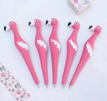 Flamingo Guľôčkové Guličkové Pero Ručne Vyrezávané Drevené Zvierat Papiernictvo Tropický Vták Plavidlá Pero Strany Prospech Žiakov Cenu