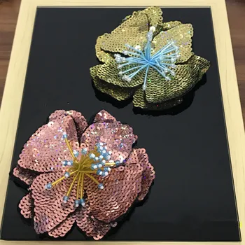 Flitrami Patch DIY Kvet Korálkové Škvrny Na Oblečenie Šiť Na Paillette Vyšívané Patch Motív Nášivka