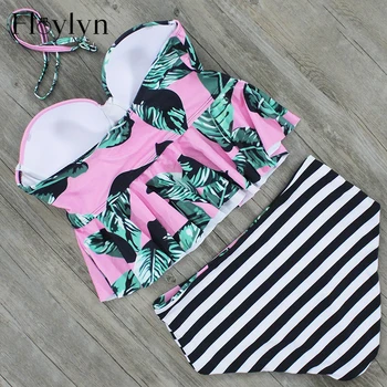 Floylyn Sexy Kvetinová Vytlačené Letné Kúpanie Oblek Push Up Plavky S Uväzovaním Za Ženy, Plavky, Bikiny, Vysoký Pás Plaviek