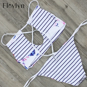 Floylyn Sexy Plodín Bikini Top Push Up Bathsuits Bikini Kvetinový Tlač Plavky Brazílske Plavky Sexi Reverzibilné Plavky