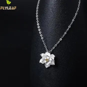 Flyleaf 925 Sterling Silver Lotosové Kvety Náhrdelníky & Prívesky Pre Ženy Čínske Prvky Lady Vintage Šperky