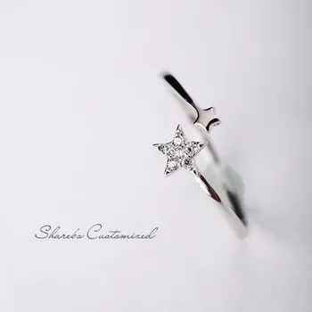 Flyleaf 925 Sterling Silver Zirkón Double Star Otvoriť Prstene Pre Ženy Lady Módne Šperky Doprava Zadarmo