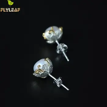 Flyleaf Prírodné Perly Zlatá Farba Kvetov Stud Náušnice Pre Ženy Čínskych Etnických Štýl Lady Luxusné Šperky