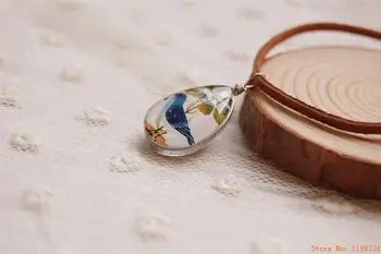 Flyleaf Ručné colar Vintage Šperky Dvojité Presklené Blue Bird Kožené Reťazca náhrdelníky & prívesky Ženy retro príslušenstvo