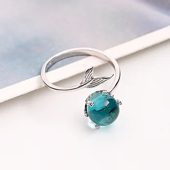 Flyleaf Značka 925 Sterling Silver Blue Crystal Morská Víla Bublina Otvoriť Prstene Pre Ženy, Tvorivé Módne Šperky