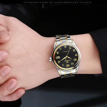 FNGEEN Značky Ocele Mechanické Hodinky pre Starší Muži Najvyššej Kvality Nepremokavé Svetelný Digitálne Náramkové hodinky Auto Dátum Prúd Zlaté Hodinky