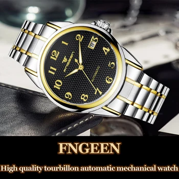 FNGEEN Značky Ocele Mechanické Hodinky pre Starší Muži Najvyššej Kvality Nepremokavé Svetelný Digitálne Náramkové hodinky Auto Dátum Prúd Zlaté Hodinky