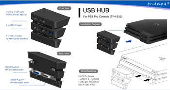 Foleto Novej PS4 Pro Rozbočovač USB Porty w/ 5 Port USB High Speed USB s-(1*3.0)-(4*2.0)-Porty USB Kábel, Adaptér pre Sony Playstation