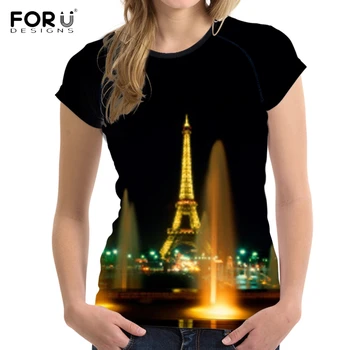 FORUDESIGNS Dizajn Značky Ženy Letné Tričká Módy Paríža, Eiffelova Veža Tlač Dospievajúce Dievčatá T-shirt Short Sleeve Top Tee Šaty