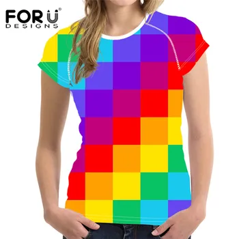 FORUDESIGNS Rainbow Farebné Ženy tričká,Letné Roztomilý Kawaii Dámy T-shirt,Módne Krátke Dámske Topy,Košele Femme Plus Veľkosť