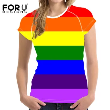 FORUDESIGNS Rainbow Farebné Ženy tričká,Letné Roztomilý Kawaii Dámy T-shirt,Módne Krátke Dámske Topy,Košele Femme Plus Veľkosť
