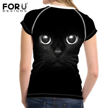 FORUDESIGNS T Shirt Ženy Top Košele 3D Black Cat Dospievajúce Dievčatá Oblečenie Žien Kawaii T-shirt Pre Ženy Slim Fit Vetement Femme Nové