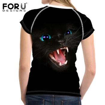 FORUDESIGNS T Shirt Ženy Top Košele 3D Black Cat Dospievajúce Dievčatá Oblečenie Žien Kawaii T-shirt Pre Ženy Slim Fit Vetement Femme Nové