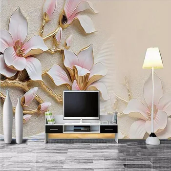 Foto Tapety 3D Plastický Magnolia Kvety nástenná maľba Módny Dizajn Interiéru Domova Tapety Roll Abstraktných De Parede Kvetinový