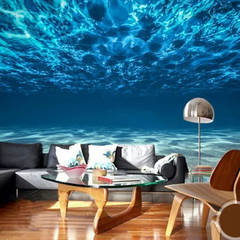 Foto Tapety 3D Stereo Modrá morskej vody nástenná maľba Jedáleň, Obývacia Izba, Moderne Jednoduchá Prírody Tapety Abstraktných De Parede 3D Paisagem