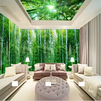 Foto tapety Zelený bambus scenérie tapety 3D izba hotel restaurant hotel office kaviarni tapety nástenná maľba