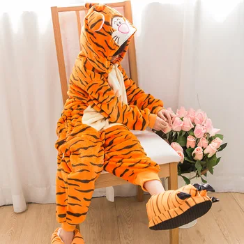 Fotografie Dieťa Chlapci Dievčatá Party Oblečenie Pijamas Flanelové Pyžamo Dieťa Pyžamá S Kapucňou Sleepwear Cartoon Zvierat Tiger Cosplay