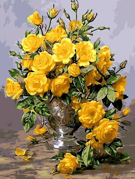 Frameless maľby číslo maľovanie podľa čísel pre home decor obraz, olejomaľba na obývacia izba 4050 žltá ruža