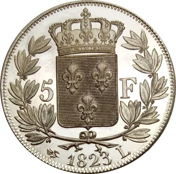 Francúzsko 5 Frankov Ľudovít XVIII NI DE 1823 L 1823 MA Mosadze Pozlátené Striebro Kópie Mincí