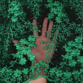 Francúzsky Korálkové Čipky Textílie Zelená 2018 Najnovšie Afriky Oka Tylu Čipky Textílie 5 Metrov Nigérijský Guipure Čipky Tkaniny Vysokej Kvality