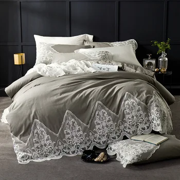 Francúzsky romantika posteľná bielizeň nastaviť Svadobný dar bavlnená posteľná bielizeň 4pcs/set plochý list perinu Čipky obliečka na vankúš kráľ obliečky