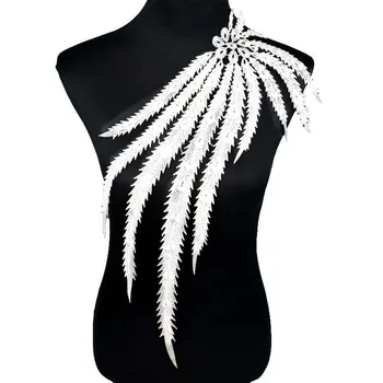 Francúzsky čipky textílie bielej Pteris 57*22 cm, vyšívané nášivka High-end svadobné šaty príslušenstvo, Ručné DIY BW071