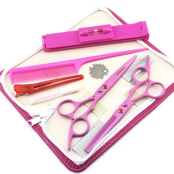 Freelander značky nožnice na vlasy 6 palcový ružová Profesionálne kadernícke nožnice cuttong / riedenie nožnice nastaviť špirála klip kaderníctvo