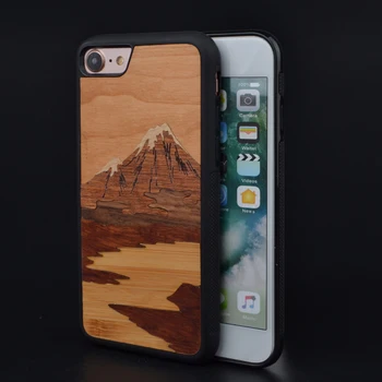 Fuji Horských Mobile šírku pravého dreva vyrezávajú Telefón puzdro Pre Iphone X 8 6 7 Plus Krásny Telefón kryt Na Huawei P10 Plus