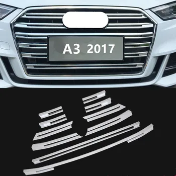 FUWAYDA Chrome ABS Prednej Mriežky Dekoratívny Kryt Výbava Pásy 10pcs Pre Audi A3 2017 Auto Styling Nárazníka dekorácie Obtlačky