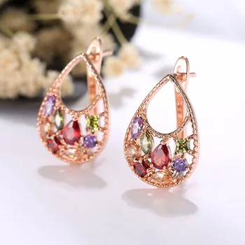 FYM Módne luxusné Rose Gold Color Crystal Zirconia Hoop Náušnice Boho Drahokamu Piercing Šperkov Pre Ženy Strany