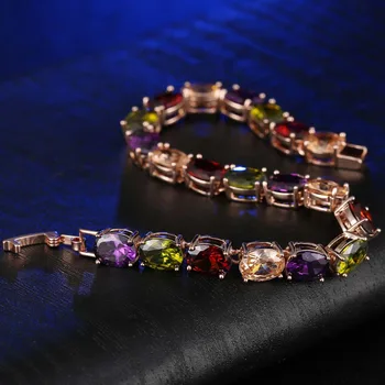 FYM Značky luxusné Rose Gold Color Crystal Reťaz Prepojenie Náramok AAA Zirkón CZ Farebné Náramky pre Ženy, Svadobné Šperky