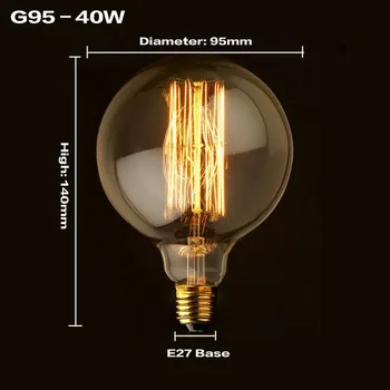 G80/G95 Vintage Edison Žiarovka, Svetlo Žiarovky 40W E27 Domáce Dekorácie žiarovky Starožitné Vlákna Bulbs110V/220V Osvetlenie