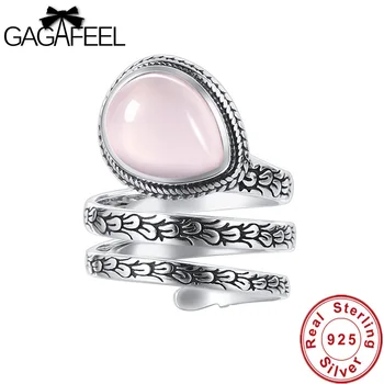 GAGAFEEL 925 Sterling Silver Prírodné Ružové Oválne Korund Prstene pre Ženy Móda Otváracie Svadobné Šperky, Strieborné Prstene Dievčatá Darček