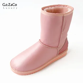 G&Zaco Luxusné Baránkom Topánky Ženy Zimné Čižmy Polovici Teľa Topánky Dievča Teplé Pravej Kože Prírodné Vlny Oviec Kožušiny Topánky