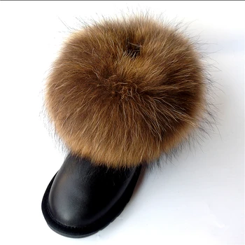 G&ZaCo Luxusné Značky Prírodných Veľké Fox Snehu Kožušiny Topánky Ženy Zimné Nubuk Kožené Čižmy Krava Semiš Originálne Kožené Ploché Topánky